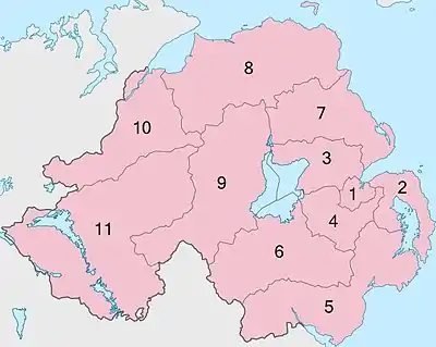 11 Northern Ireland local government districts, operating in shadow form 2014-2015.