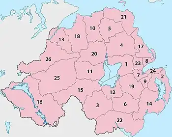 26 Northern Ireland local government districts, 1971-2015.