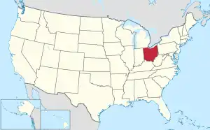 Map of the United States highlighting Ohio