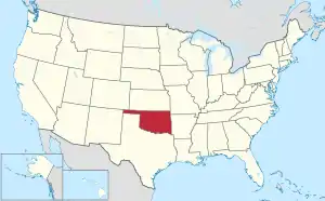 Map of the United States highlighting Oklahoma