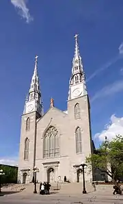 Exterior view of Notre-Dame Cathedral Basilica from Sussex Drive