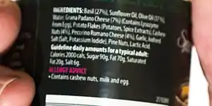 Small print ingredients list