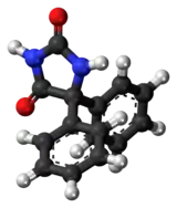 Ball-and-stick model of the phenytoin molecule