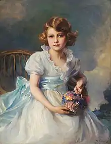 Elizabeth as a rosy-cheeked young girl with blue eyes and fair hair