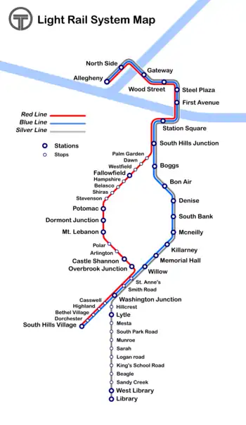 Map of the "T" light rail system.