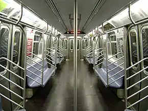 Interior of an unrefurbished R160A car