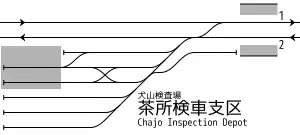 名古屋鐵道 茶所站 構內配線略圖