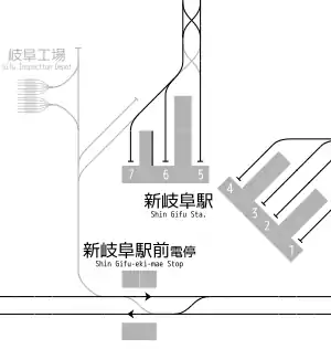 新岐阜站、新岐阜站前站 站內配線略圖（2005年前）