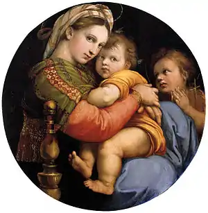 拉斐尔Madonna della Seggiola. Diameter 71 cm.