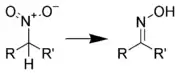 脂肪族硝基化合物转化为肟的反应式