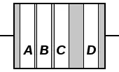 電阻示意圖，上面的色碼從左到右分別是 A, B, C, D