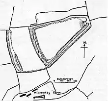 Plan drawing with shading showing the position of earthworks.