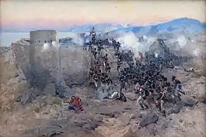 1812年的Storming of Lankaran，油画作者是Franz Roubaud