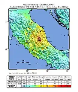 USGS shakemap of the earthquake.. United States Geological Survey. 2016-08-24  [2016-08-24]. （原始内容存档于2016-09-02）. 