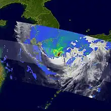 熱帶降雨測量任務衛星在9月17日拍攝的珊珊圖像，顯示風暴登陸時產生的降雨量，其中強降雨位於九州西端的中心附近。暴風雨來臨前，大範圍的小到中雨區域向外延伸。