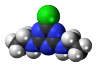 Space-filling model of the simazine molecule