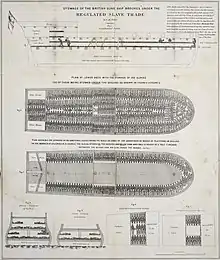 A plan of the slave ship Brookes, showing the extreme overcrowding experienced by slaves on the Middle Passage