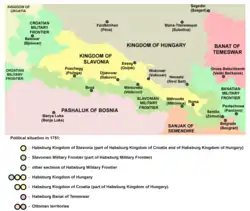 1751年的斯拉沃尼亚王国（黄色）