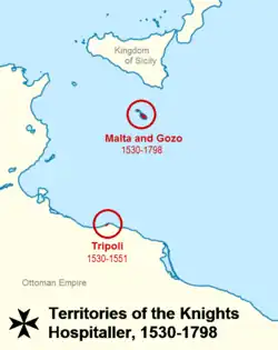 騎士團在地中海的領地：马耳他、戈佐岛和的黎波里