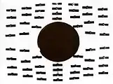 T=4.2 K，B=8 mT（80 G）。錫處於普通的電導態。指南針們顯示磁通量穿過圓柱體。