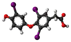 Ball-and-stick model of the tiratricol molecule