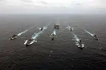 隆納·雷根號航空母艦、妙高號護衛艦、榛名級護衛艦、朝霧型護衛艦×２、提康德罗加级导弹巡洋舰、阿利·伯克級驅逐艦×２、美日軍事演習