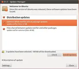 Ubuntu 12.04 LTS上运行软件更新器，显示可供安装的更新