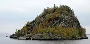 Ukonkivi (Ukonsaari) island in lake Inari