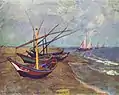 《在聖馬迪拉莫海邊的漁船》（Fishing Boats on the Beach at Saintes-Maries-de-la-Mer），1888年，收藏於梵谷博物館