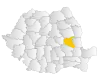 Map of Romania highlighting Vrancea County