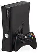 Left: Xbox 360 Elite, Center: Xbox 360 S and new-style controller, Right: Xbox 360 E and new-style controller