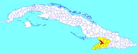 Yara municipality (red) within  Granma Province (yellow) and Cuba