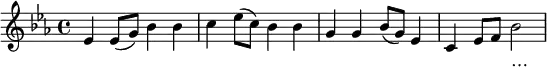 
\transpose c ees \relative c'
  { \key c \major \time 4/4 c4 c8( e) g4 g | a4 c8( a) g4 g | e4 e g8( e) c4 | a4 c8 d g2 }
\addlyrics  {  西 山 蒼 蒼 東 海 茫 茫 吾 校 莊 嚴 巍 然 中 央… }
