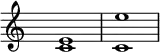 
  \relative c' {
    \key c \major \time 1/1 \hide Staff.TimeSignature
    <c e>1 <c e'>1
   }
