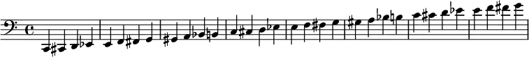 \relative c,{\clef bass c cis d ees e f fis g gis a bes b c cis d ees e f fis g gis a bes b c cis d ees e f fis g}