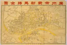 1930年代的廣州市街道圖，海珠橋是唯一橫跨珠江的橋樑。