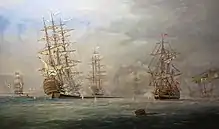 1853年的最後一次帆船之戰。弗拉基米爾·科索夫(Vladimir Kosov)畫作中的錫諾普戰役。