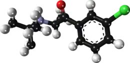 Ball-and-stick model of the (S) isomer of the bupropion molecule