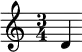 
  \relative c'' {
     \time 3/4
     d,
  }
