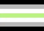 Agender pride flag, made up of horizontal stripes of, from top to bottom, black, grey, white, green, white, grey, and black.