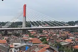 The Pasupati Bridge on top of resident houses.