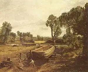 《弗拉德福德磨坊附近的造船廠》 （Boat-building near Flatford Mill），1815年，倫敦維多利亞和艾伯特博物館