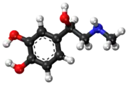 Ball-and-stick model of epinephrine (adrenaline) molecule