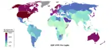 A world map with countries colored