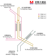 宏图大道站同台换乘（2、3号线）
