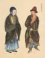 Uyghur people from Hami, in Anxi subprefecture. Huang Qing Zhigong Tu, 1769.