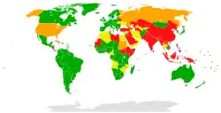 《国际刑事法院羅馬规约》締約國地圖  締約國   規約未生效的締約國  退出規約的締約國   簽署但未批准規約的國家   簽署規約但隨後撤回簽名的國家   既沒有簽署也沒有加入規約的聯合國會員國和觀察員