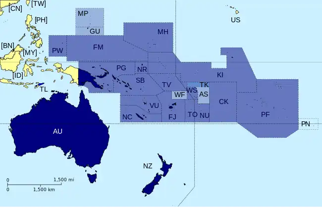 Map indicating the members and observers of the Pacific Islands Forum