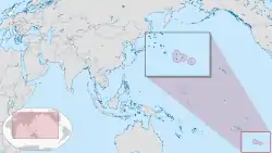 显示皮特凯恩群岛位置的地图（右下方圈出，并于小地图中放大）