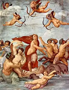 《嘉拉提亞的凱旋（英语：）》（The nymph Galatea），1512年-1514年，收藏於義大利羅馬法爾內西納別墅